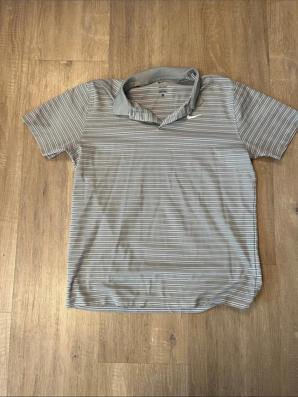 Nike Men's Light Gray & White Striped Polo
